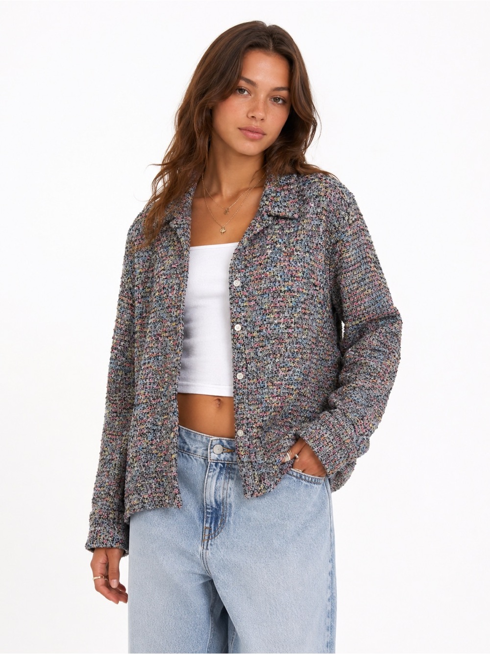 NWT PacSun Multi Confetti Textured Boucle Shirt Jacket